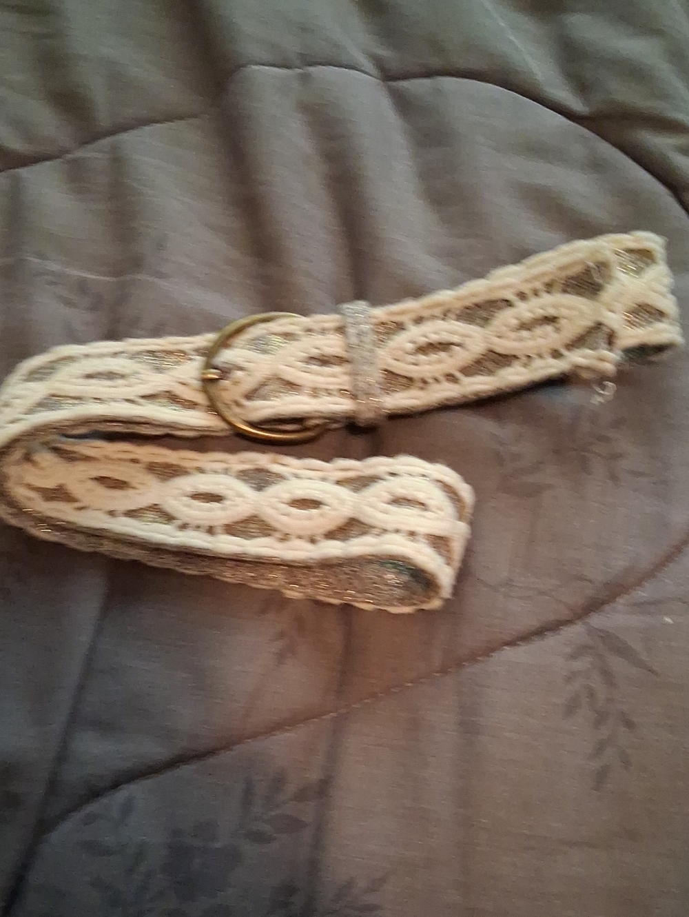 Woven Lace-Trim Women's Belt in Cream